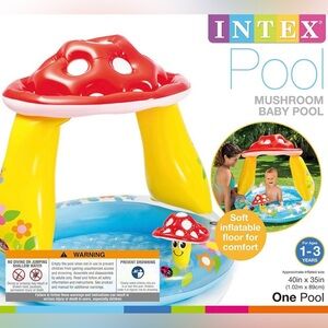 INTEX Baby Pool: Built-in Mushroom Shade—Soft Inflatable Floor—Durable Vinyl.